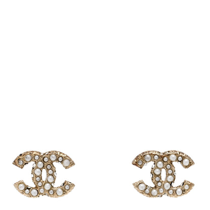 Chanel Metal Graduated Pearl Crystal CC Earrings Light Gold 1 of 4