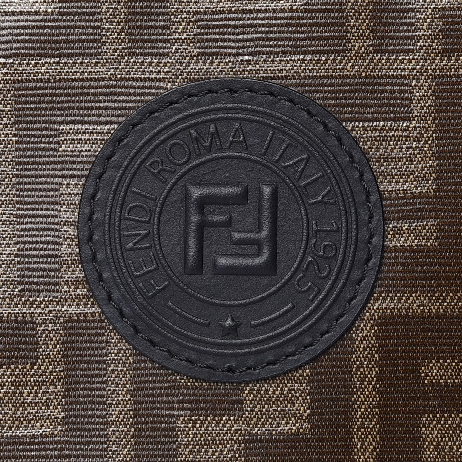 Fendi Glazed Fabric Vitello Century FF 1974 Stamp Patch Mini Backpack Mogano Panna Black 9 of 9