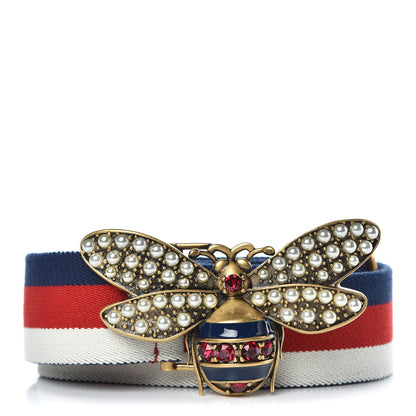Gucci Web Queen Margaret Bee Sylvie Web Belt 80 32 Red White Blue 1 of 5