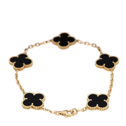 Van Cleef & Arpels 18K Yellow Gold Black Onyx 5 Motifs Vintage Alhambra Bracelet 2 of 5
