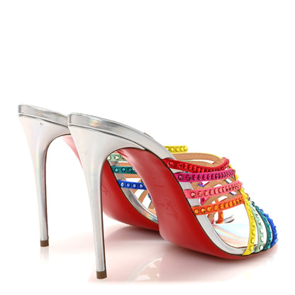 Christian Louboutin Specchio Calfskin Crystal Marthastrass 100 Slide Sandals 39 Silver Multicolor 5 of 8
