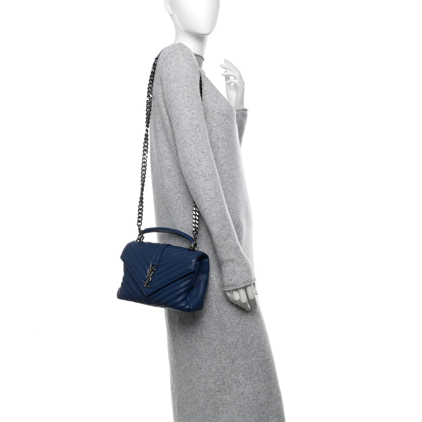 Sheepskin Matelasse Chevron Monogram Medium College Bag Blue Charron