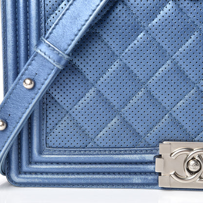 Chanel Metallic Lambskin Perforated New Medium Boy Flap Blue 8 of 20