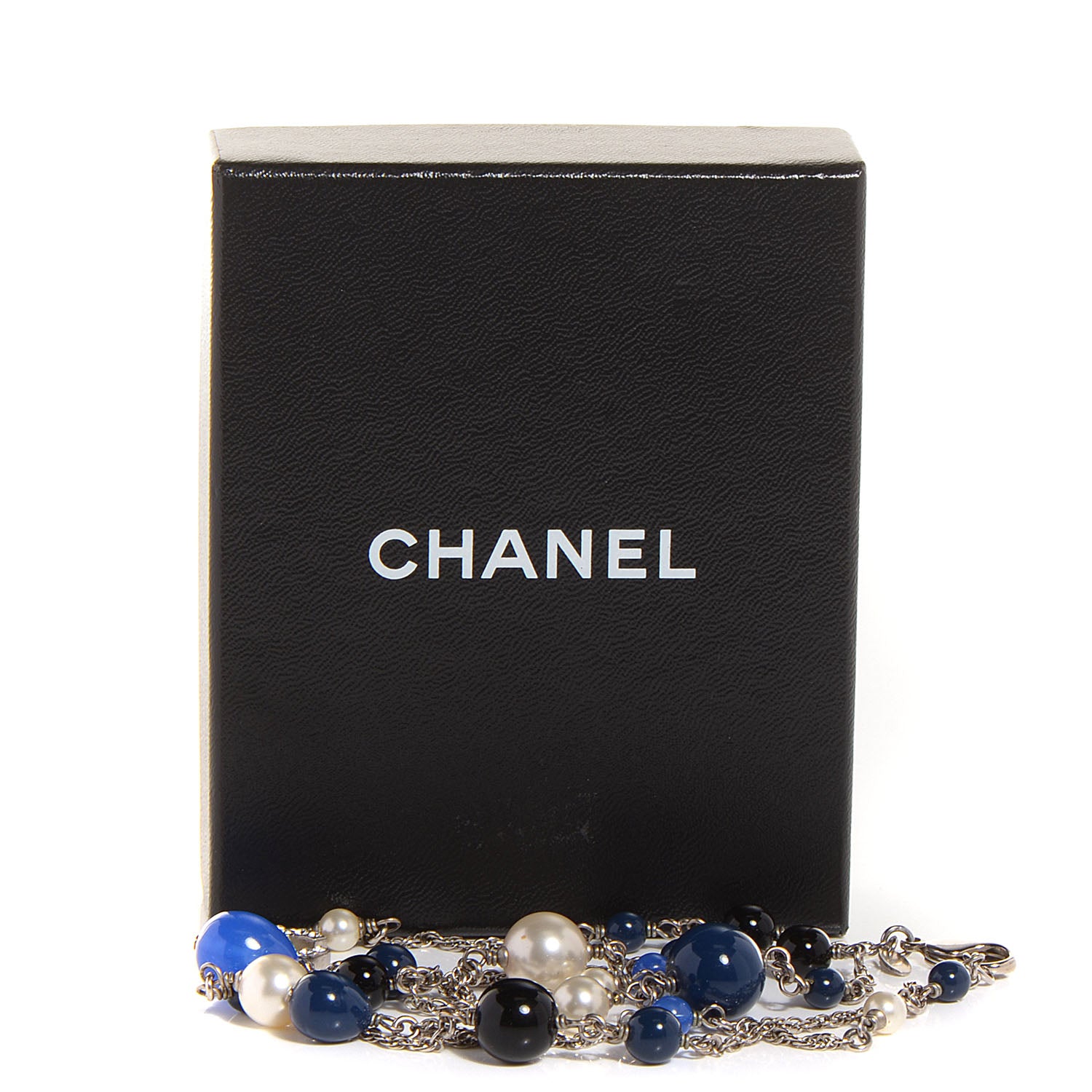 Chanel Pearl Crystal CC Beaded Double Strand Necklace Blue Silver 7 of 7