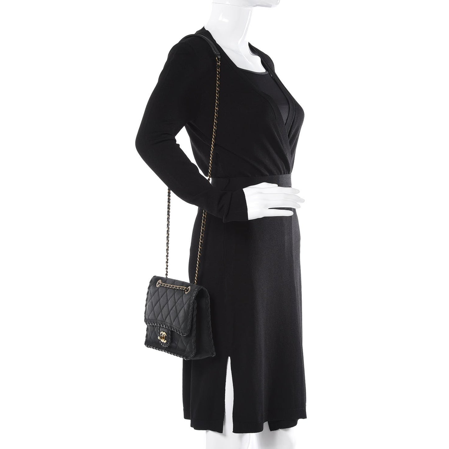Iridescent Calfskin Small Happy Stitch Flap Black
