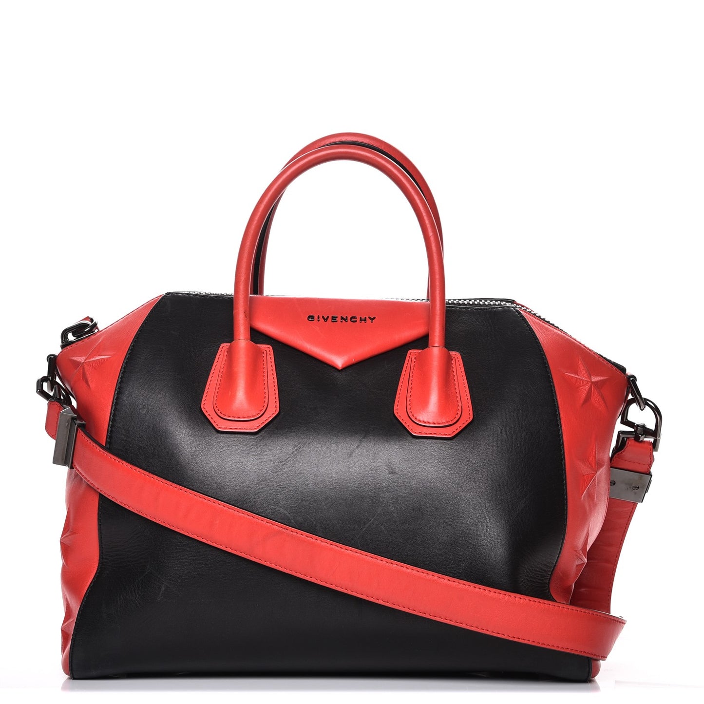 Smooth Calfskin Star Embossed Medium Antigona Black Red