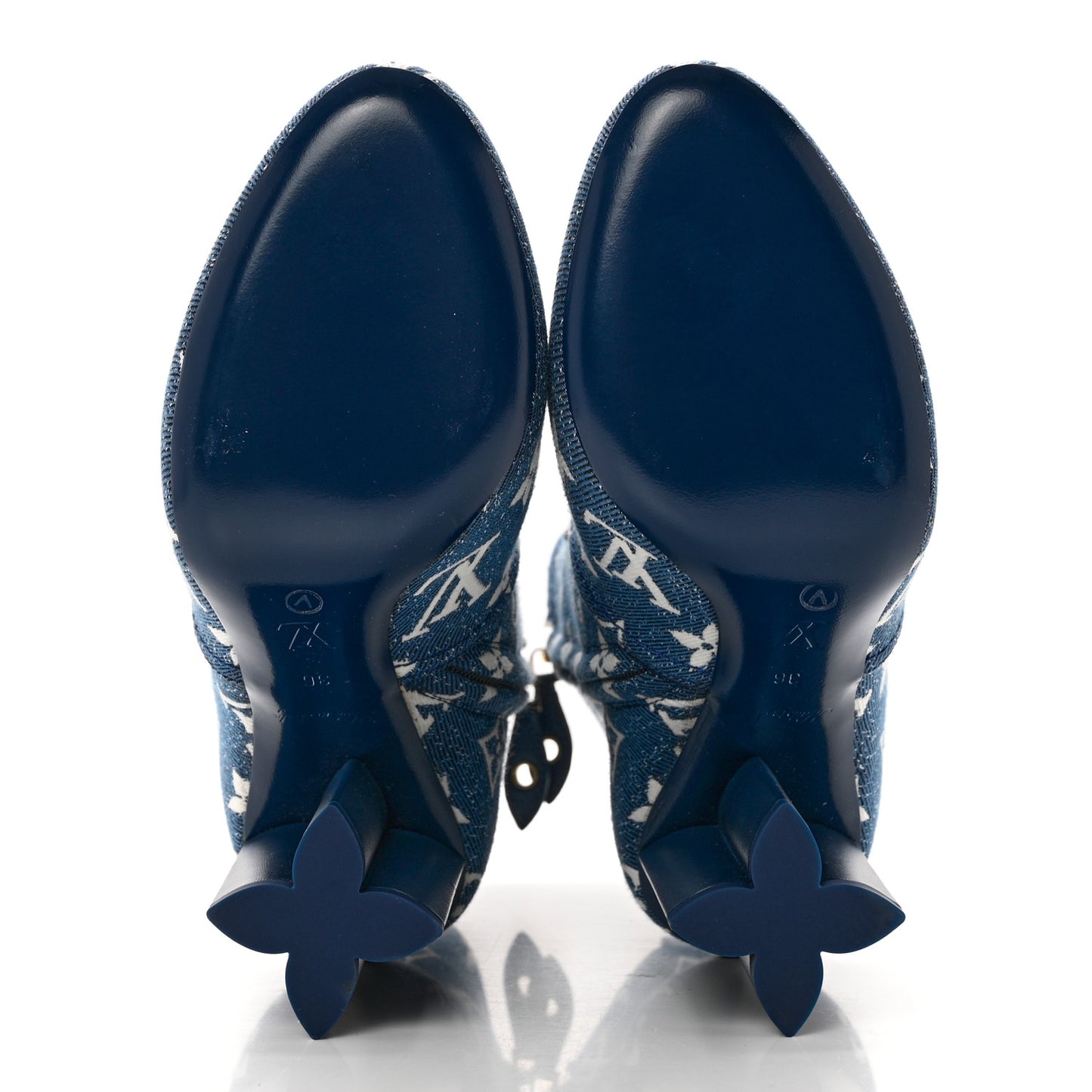 Denim Monogram Silhouette Ankle Boots 36 Navy Blue