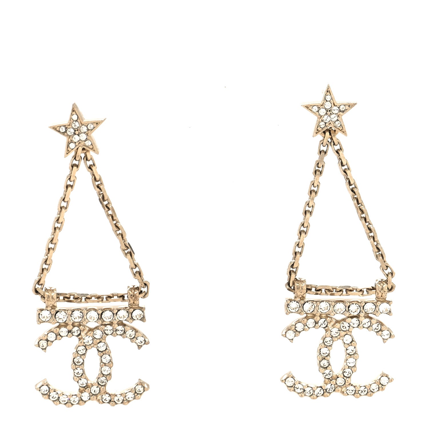 Chanel Crystal Star Drop CC Earrings Gold 1 of 4