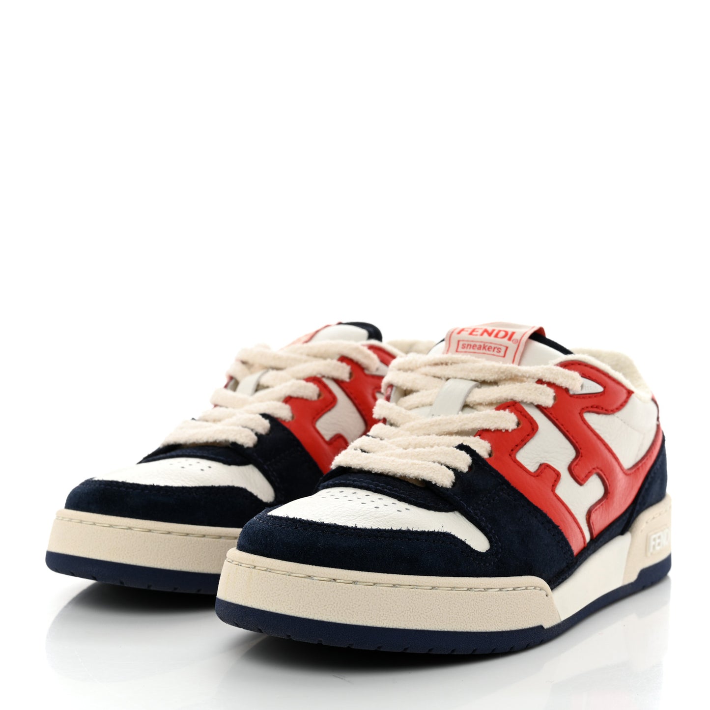 Calfskin Suede Fendi Match Low Top Sneakers 37 Red Blue