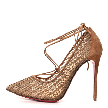 Christian Louboutin Rete Seude Mesh Peropik 100 Lace Up Pumps 38 Biscotti 1 of 9