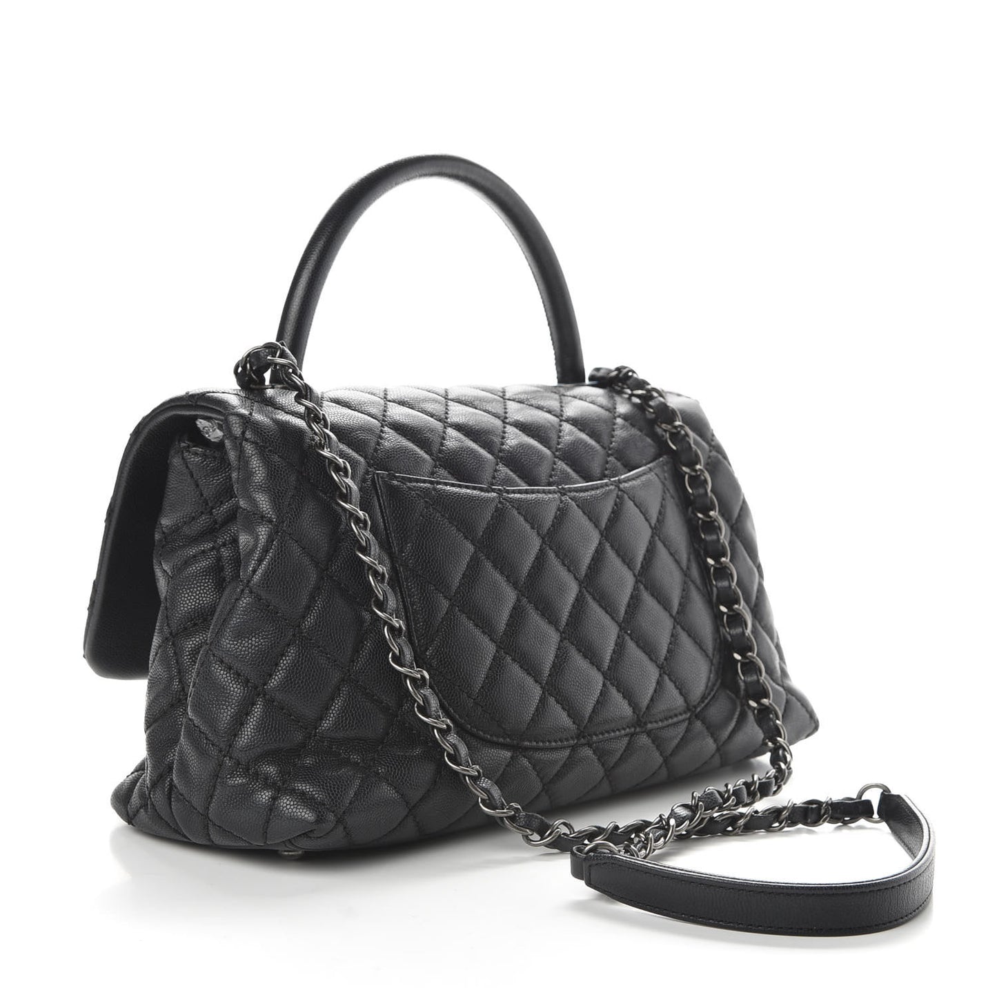 Caviar Quilted Small Coco Handle Flap Black