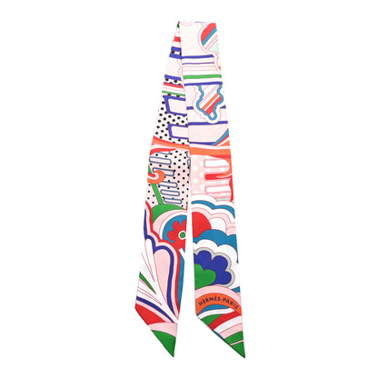 Hermes Silk Faubourg Rainbow Twilly Rose Pale Rouge Vert 2 of 4
