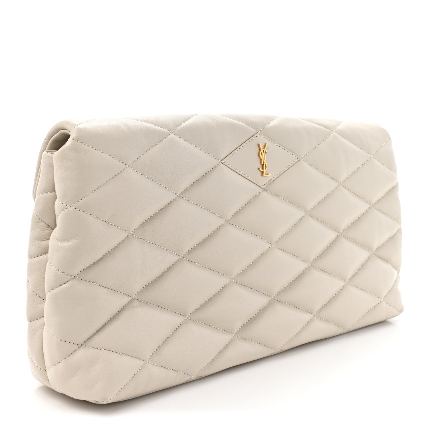Saint Laurent Lambskin Quilted Sade Puffer Envelope Clutch Crema Soft 3 of 9