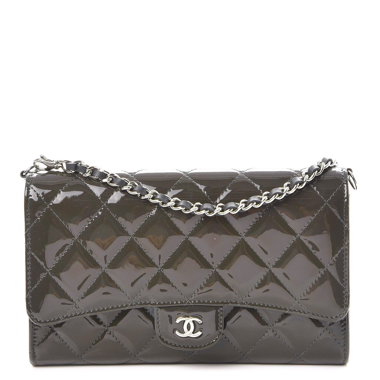 Chanel Patent Quilted Wallet On Removable Chain Dark Grey 1 of 11