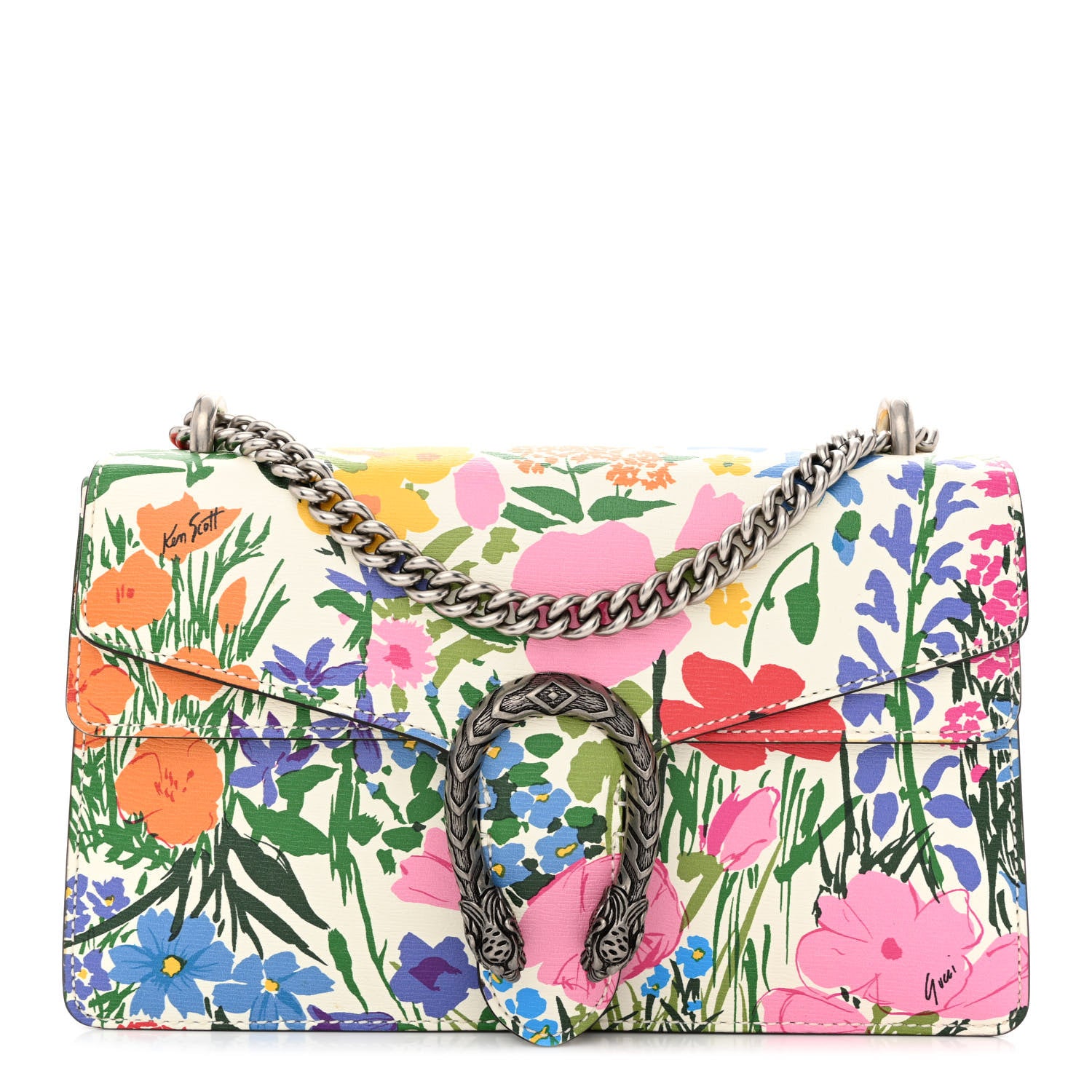 Gucci X KEN SCOTT New Shangai Calfskin Jardin D'Avril Floral Print Small Dionysus Shoulder Bag Ivory Pink 1 of 10