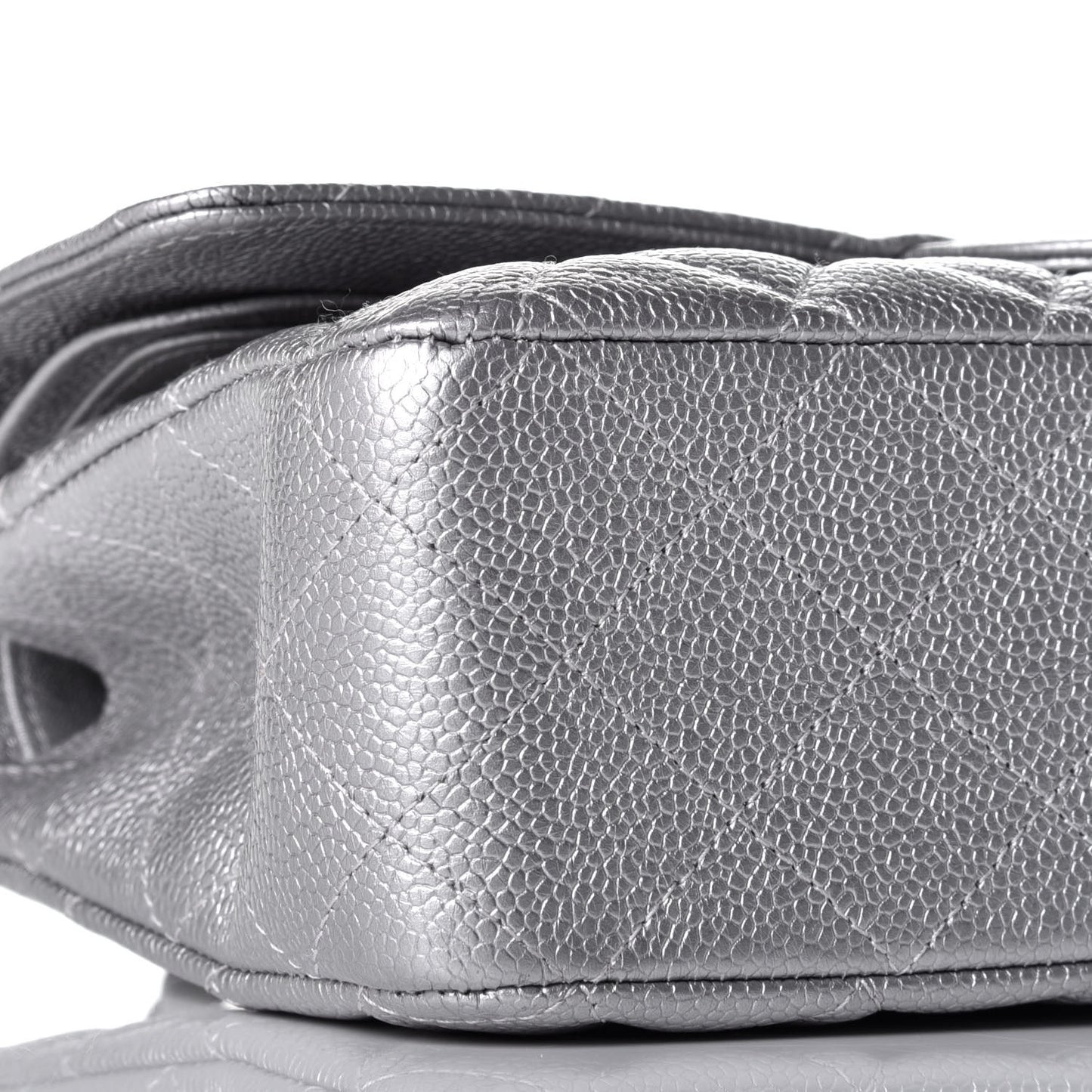 Metallic Caviar Quilted Medium Double Flap Silver