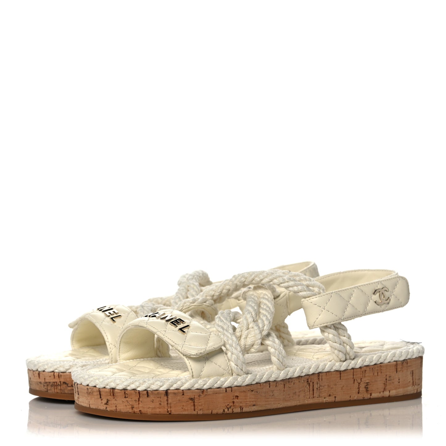 Cord Lambskin Quilted Logo Sandals 37 Ivory