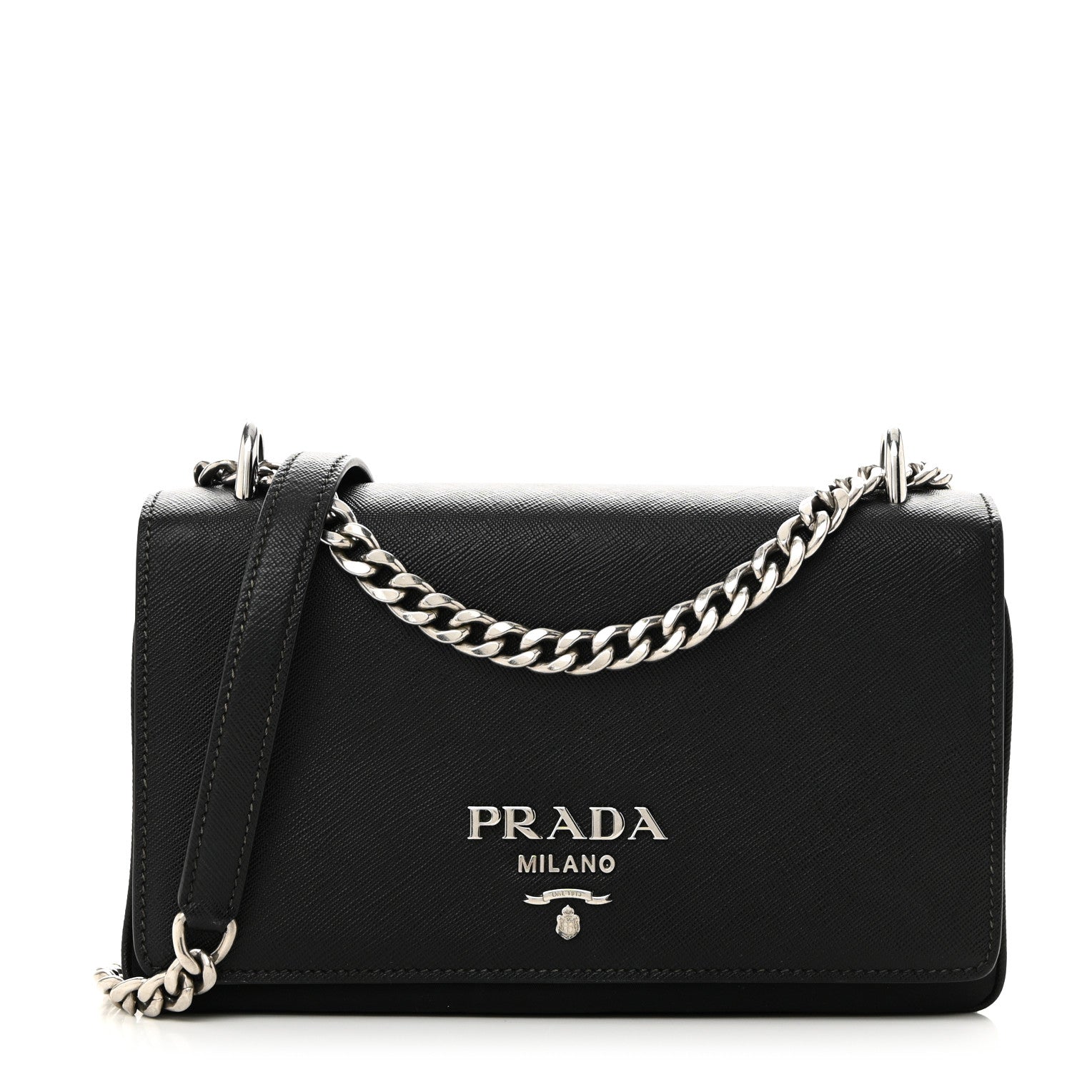 Prada Saffiano Tessuto Nylon Chain Shoulder Bag Black 1 of 9