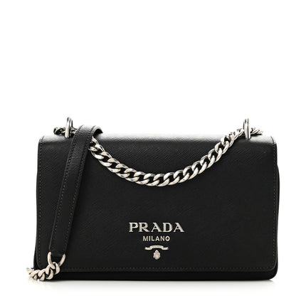 Prada Saffiano Tessuto Nylon Chain Shoulder Bag Black 1 of 9