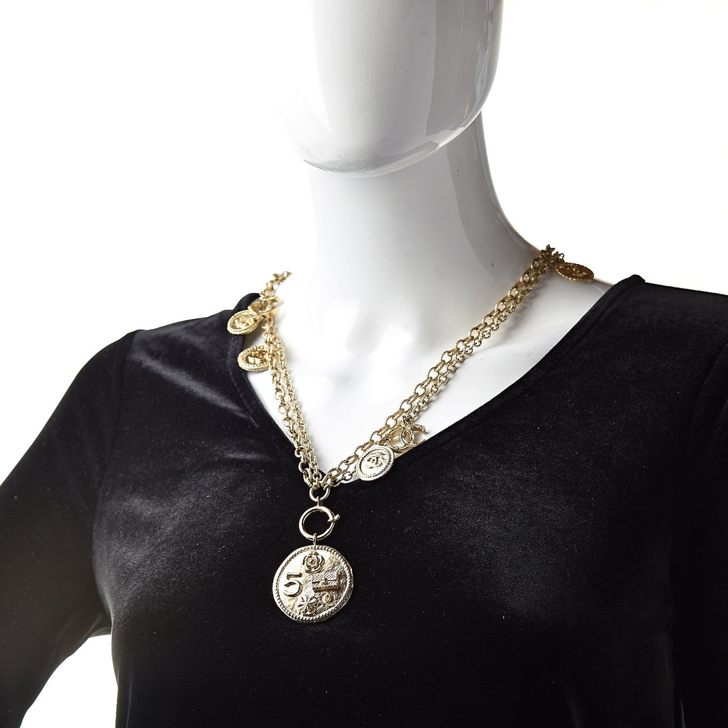 CC Coco Camellia Coin Necklace Gold