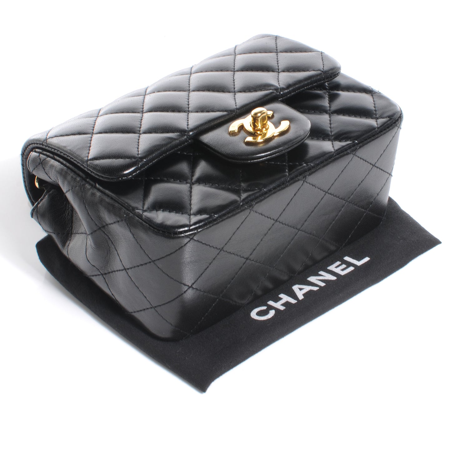 Lambskin Square Quilted Mini Flap Black