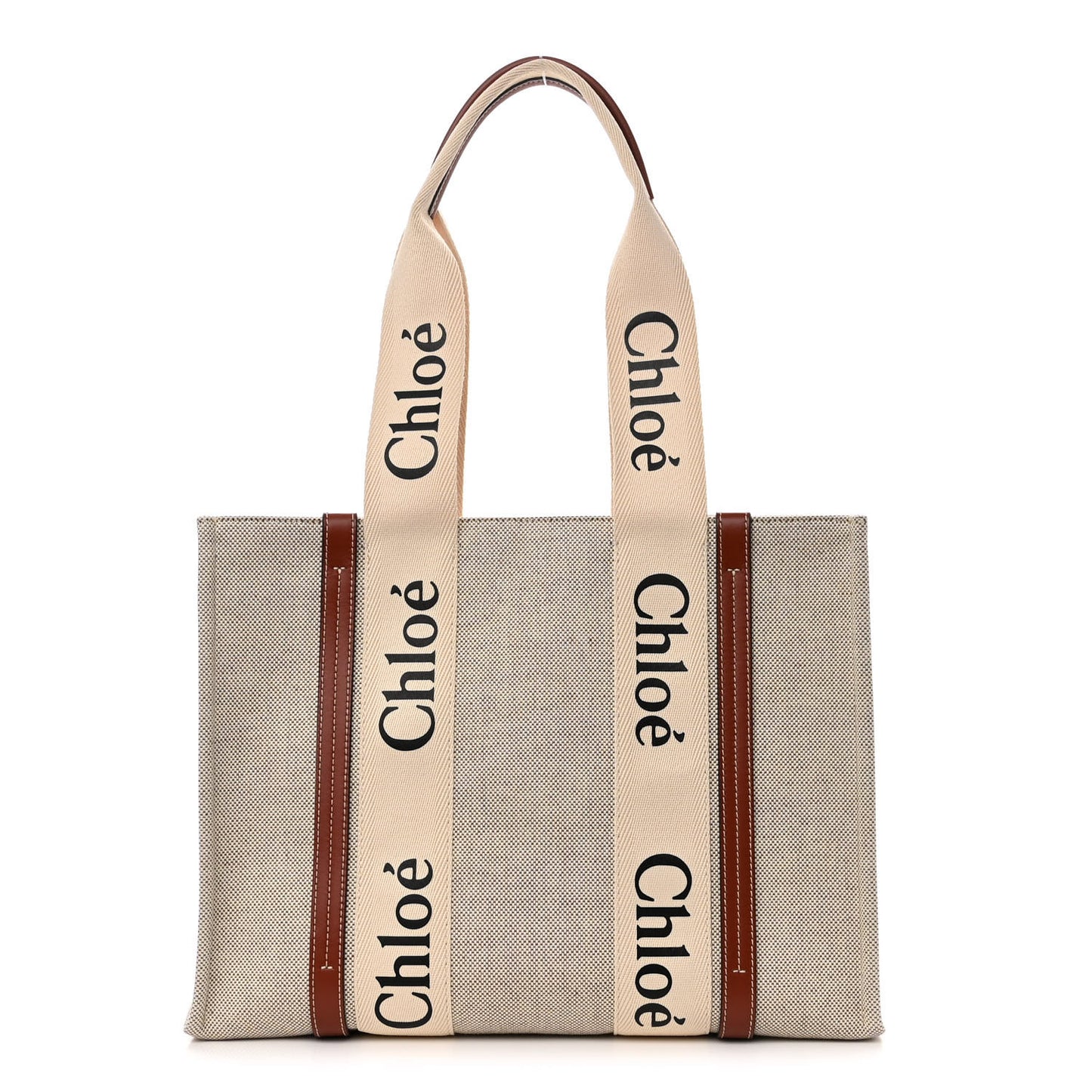 Cotton Calfskin Medium Woody Ribbon Tote White Brown
