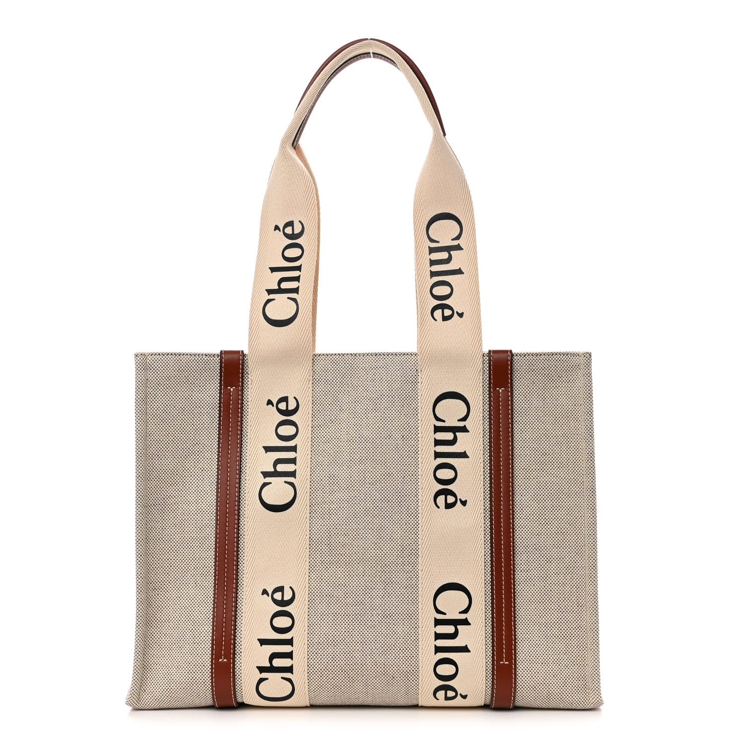 Chloe Cotton Calfskin Medium Woody Ribbon Tote White Brown 1 of 10