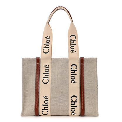 Chloe Cotton Calfskin Medium Woody Ribbon Tote White Brown 1 of 10