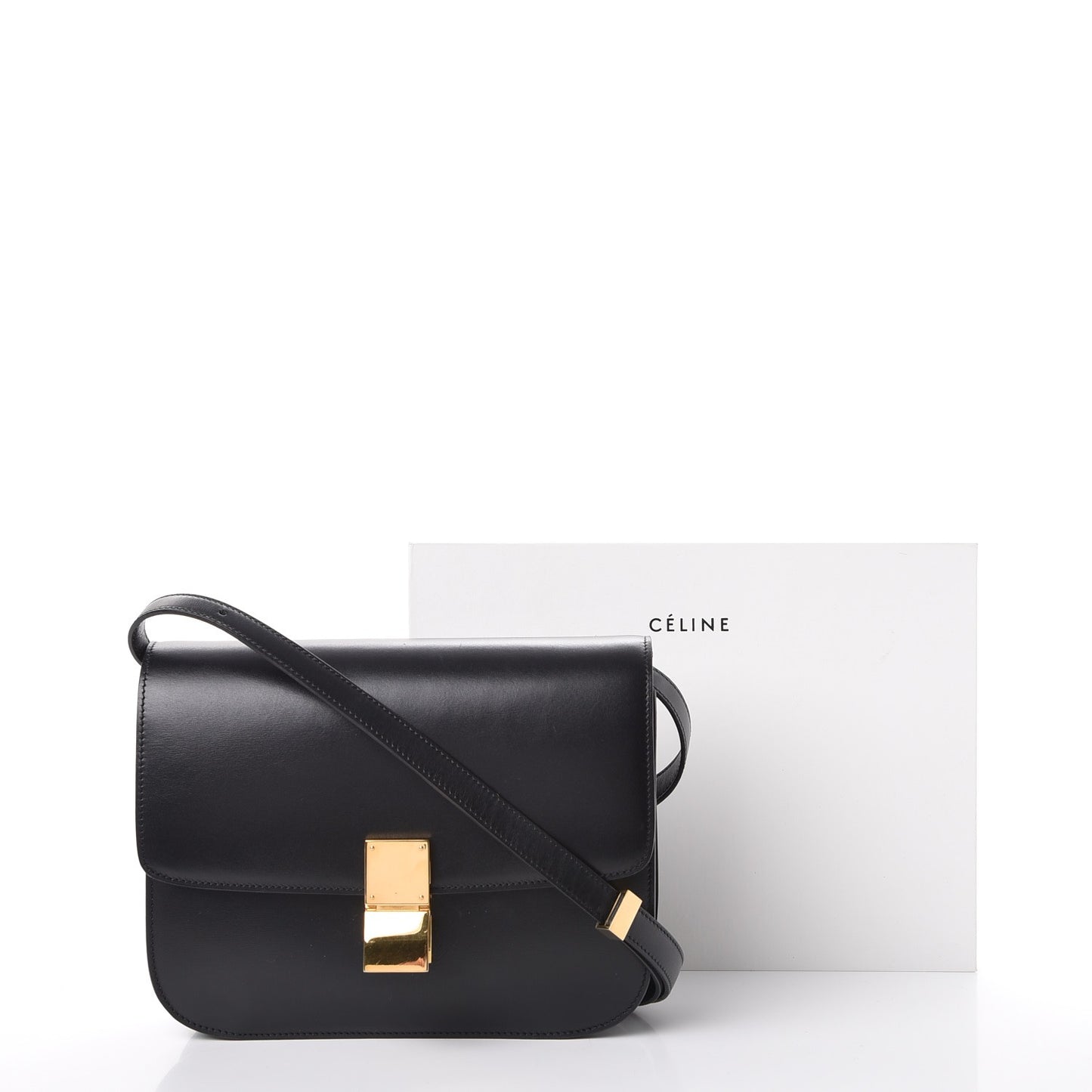Box Calfskin Medium Classic Box Flap Bag Black