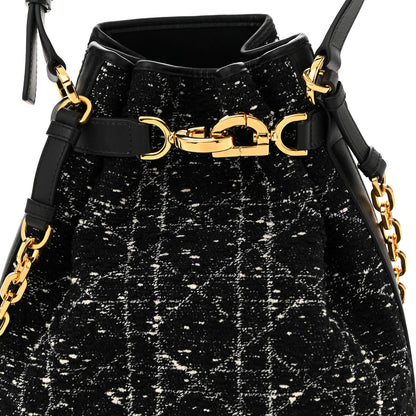 Christian Dior Calfskin Tweed Cannage Medium C'est Chain Bucket Bag Black White 8 of 11