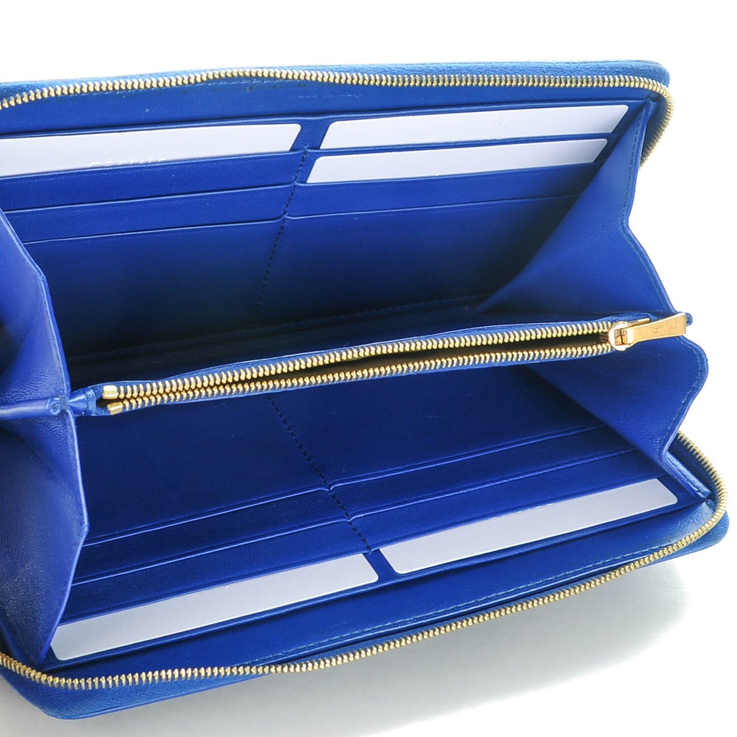 Lambskin Large Zip Around Multifunction Wallet Indigo Beige