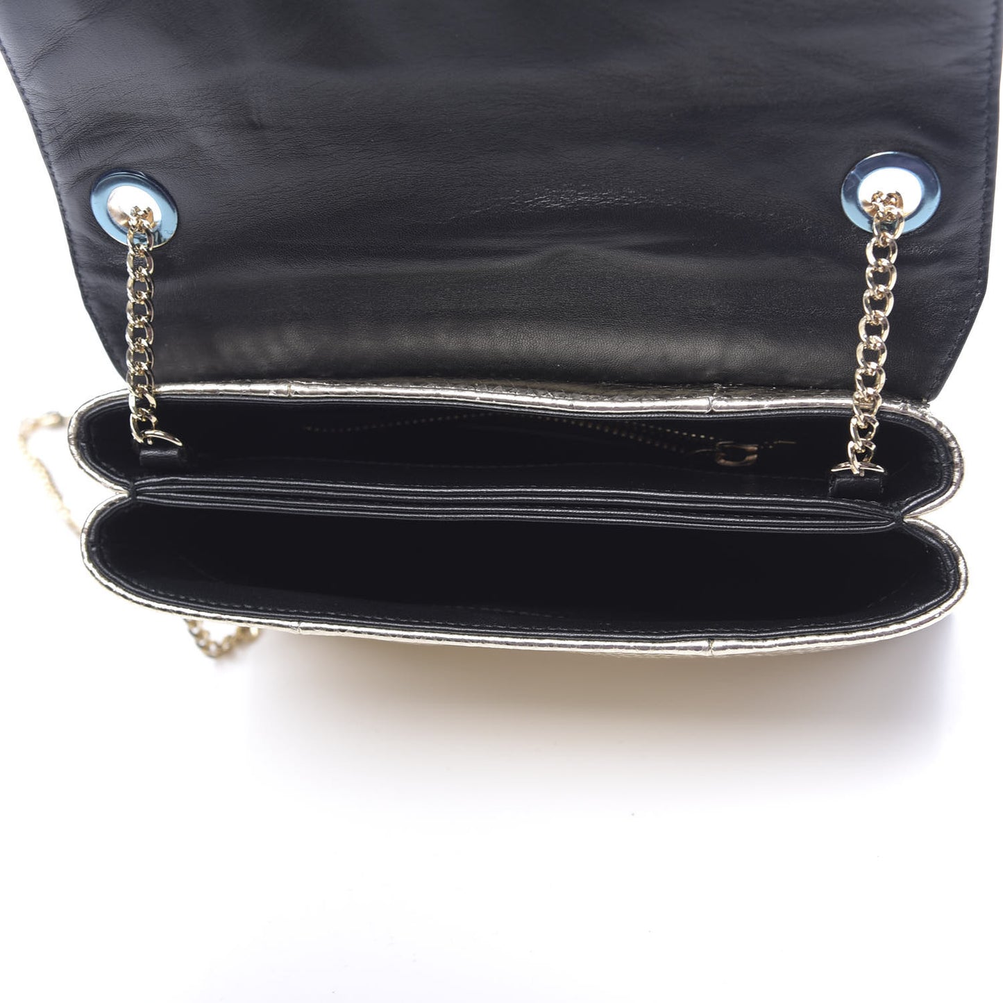 Metallic Snakeskin Mini Sugar Flap Shoulder Bag Gold