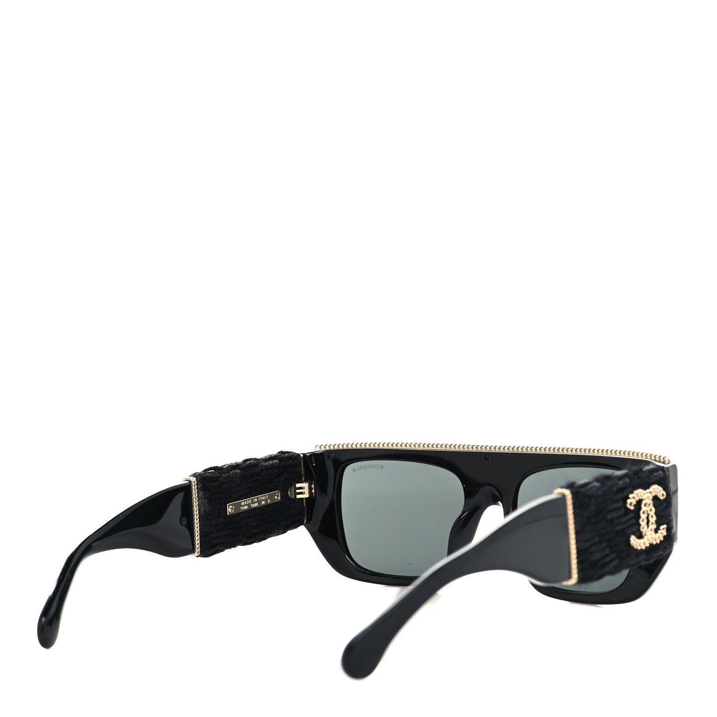 Acetate Tweed Wool CC Chain Rectangle Sunglasses 71549 Black