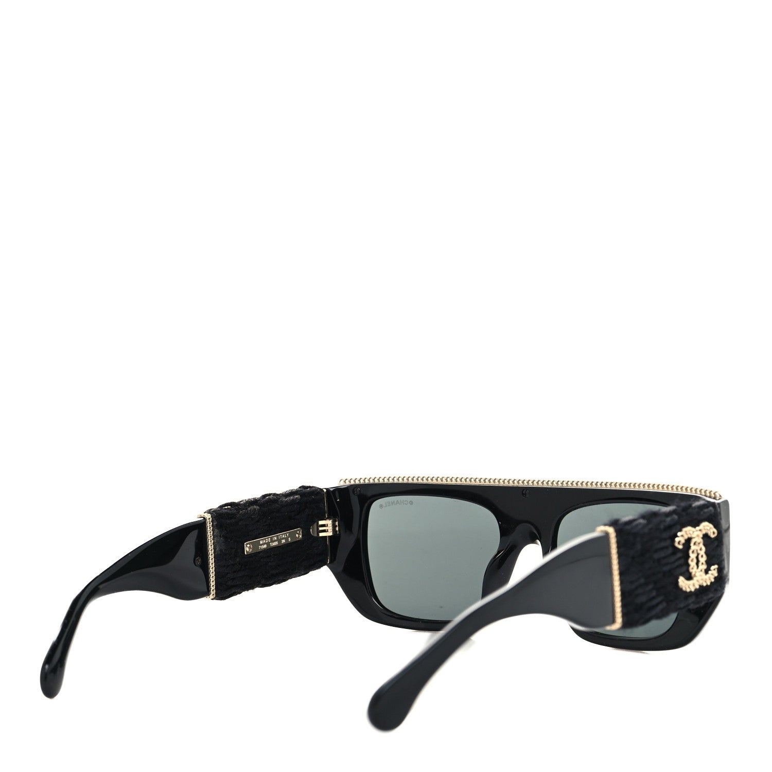 Chanel Acetate Tweed Wool CC Chain Rectangle Sunglasses 71549 Black 4 of 8