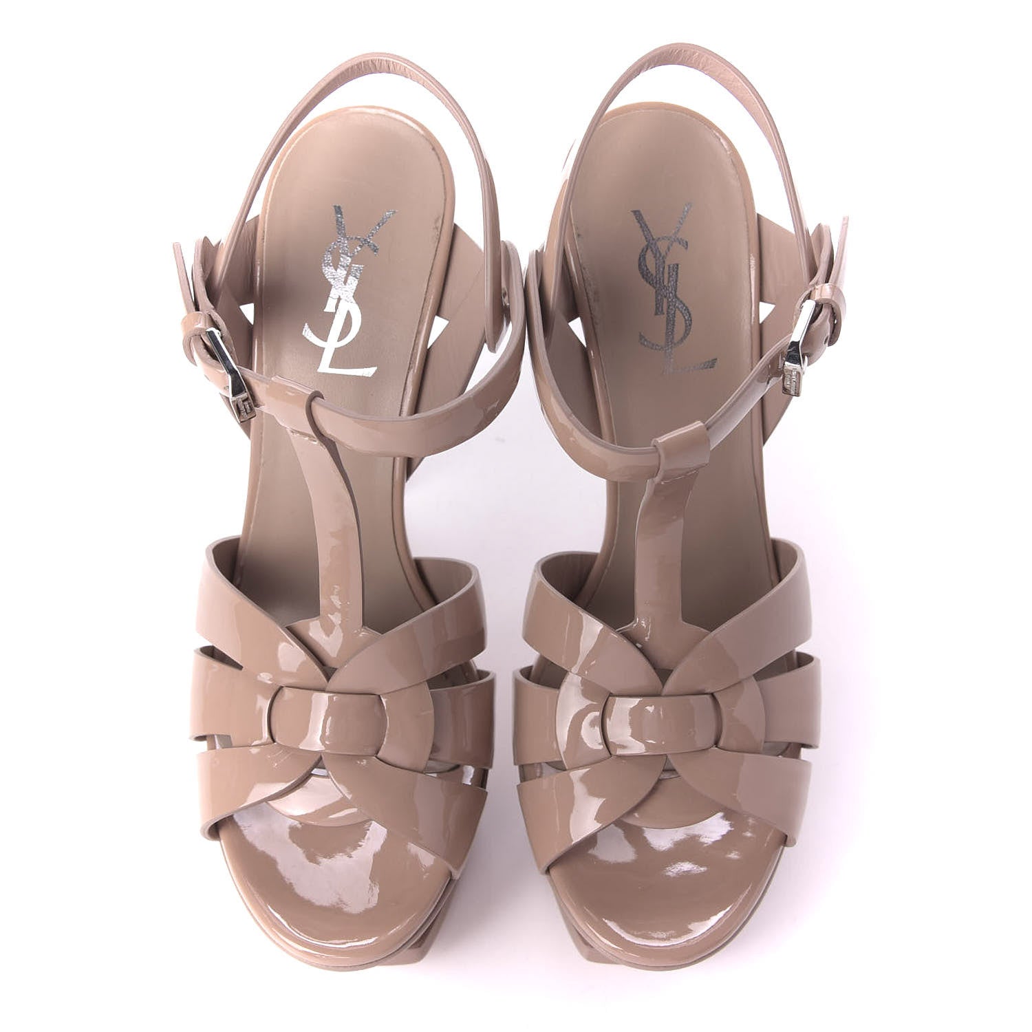 Saint Laurent Patent Tribute 105 Platform Sandals 37.5 Nude Powder 5 of 9