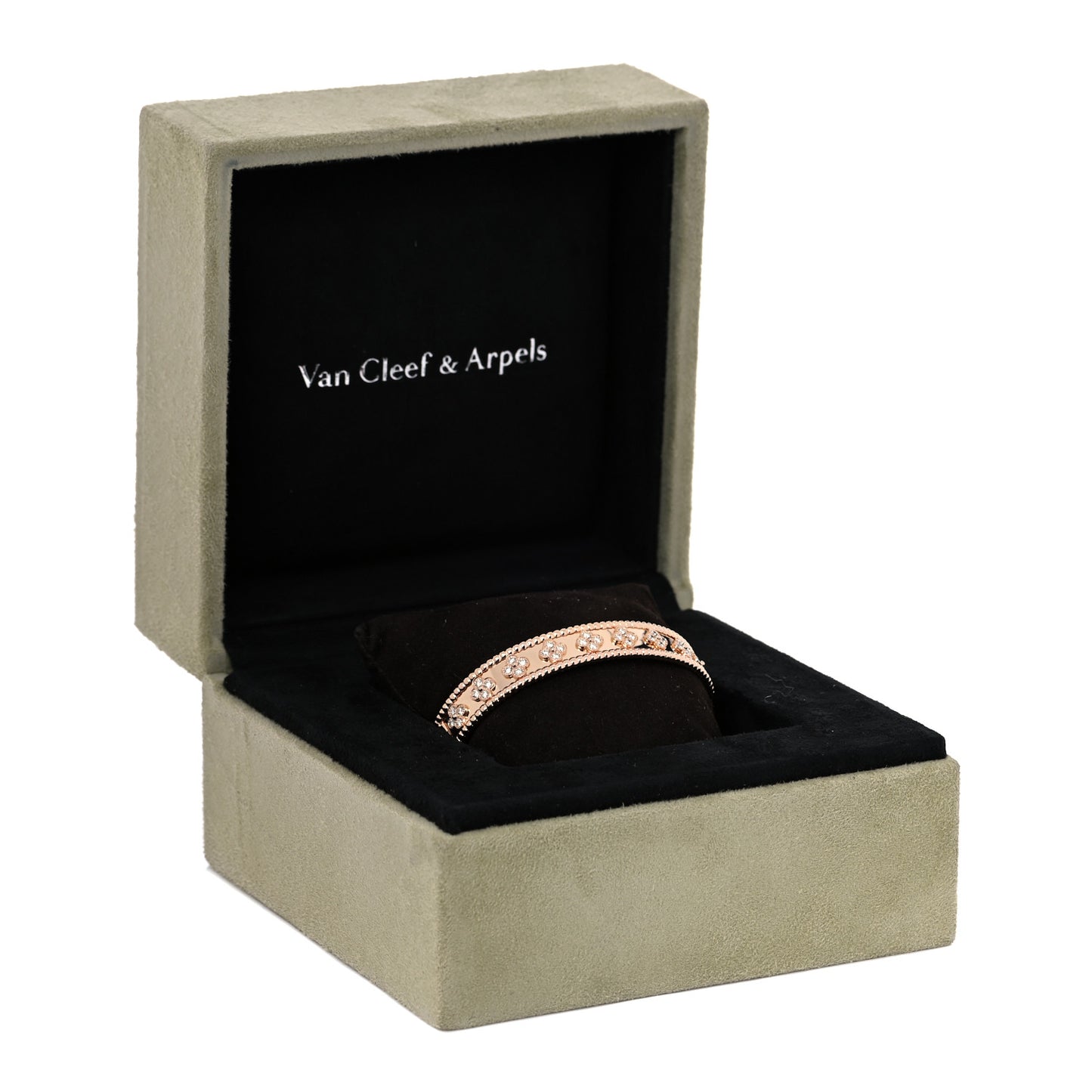 18K Rose Gold Diamond Perlee Clovers Bangle Bracelet M