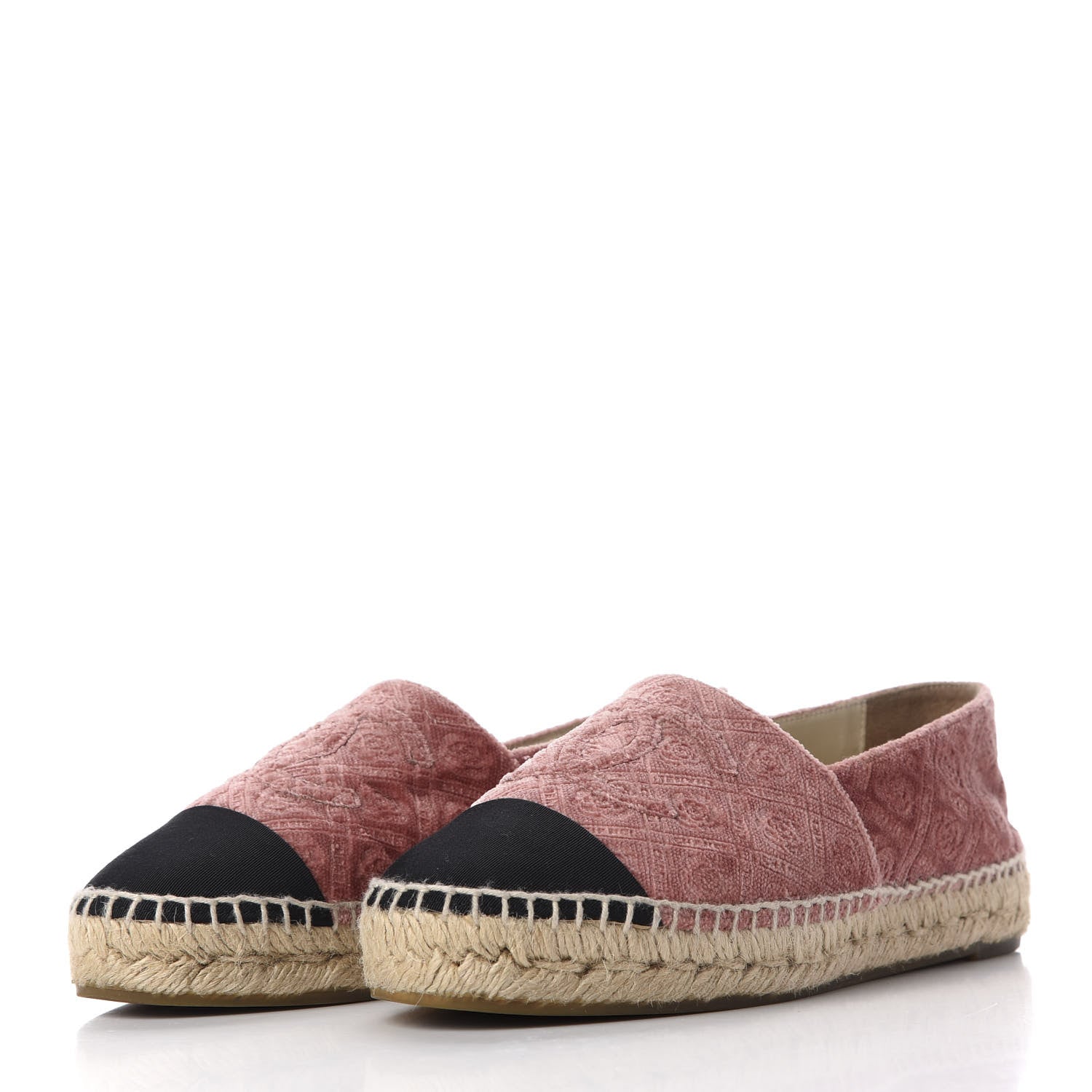 Chanel Velvet Grosgrain Quilted Camellia CC Espadrilles 37 Pink Black 2 of 12