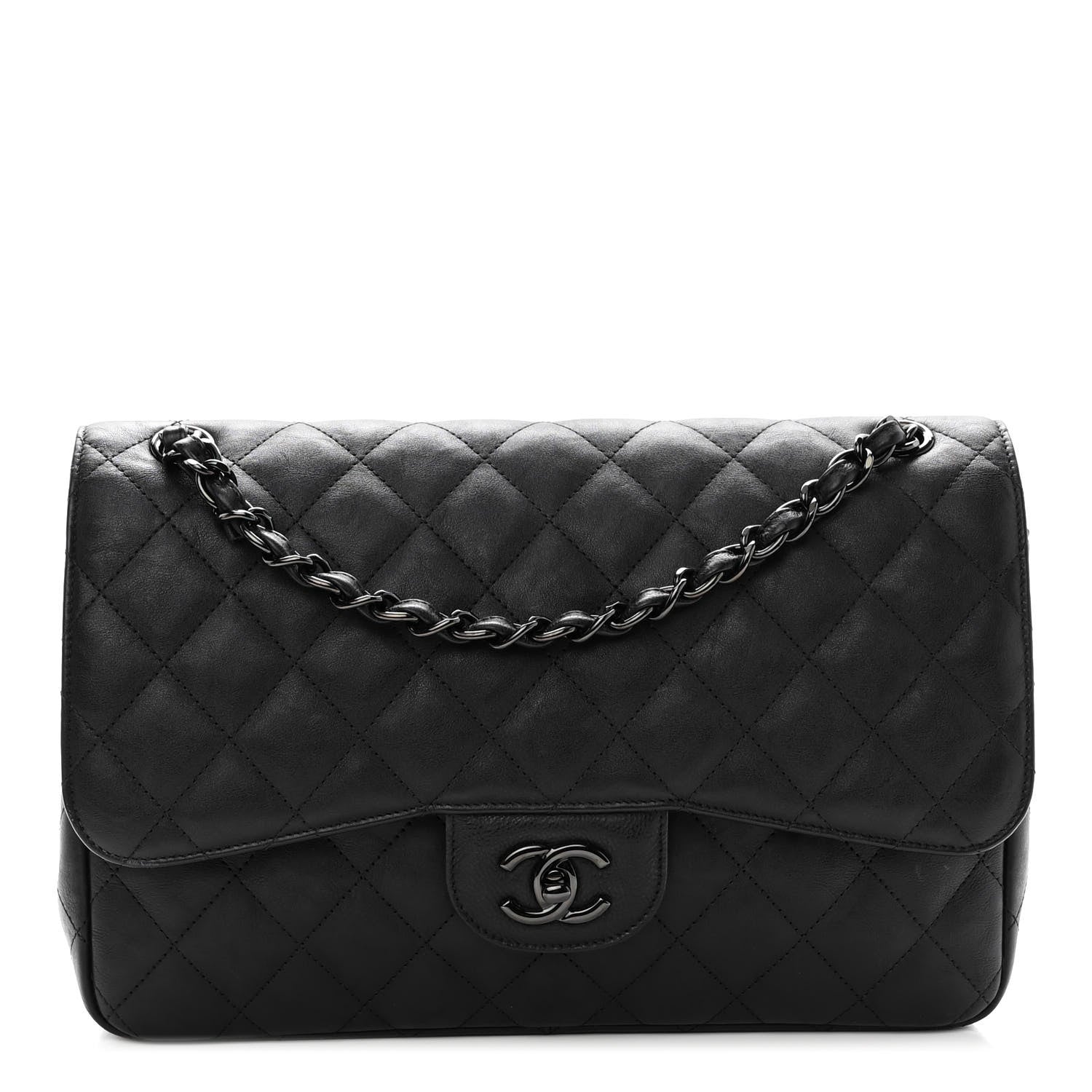 Chanel Crumpled Calfskin Quilted Jumbo Double Flap So Black 1 of 10