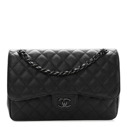Chanel Crumpled Calfskin Quilted Jumbo Double Flap So Black 1 of 10