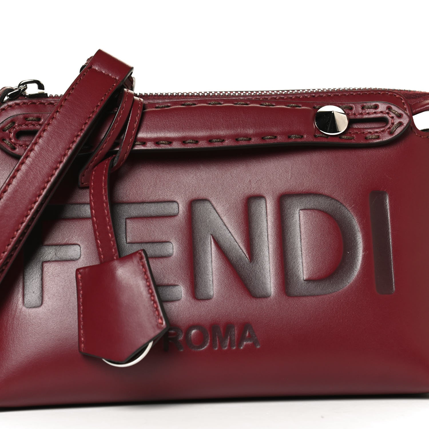 Fendi Vitello King Logo Embossed Mini By The Way Boston Bag Barolo 9 of 13