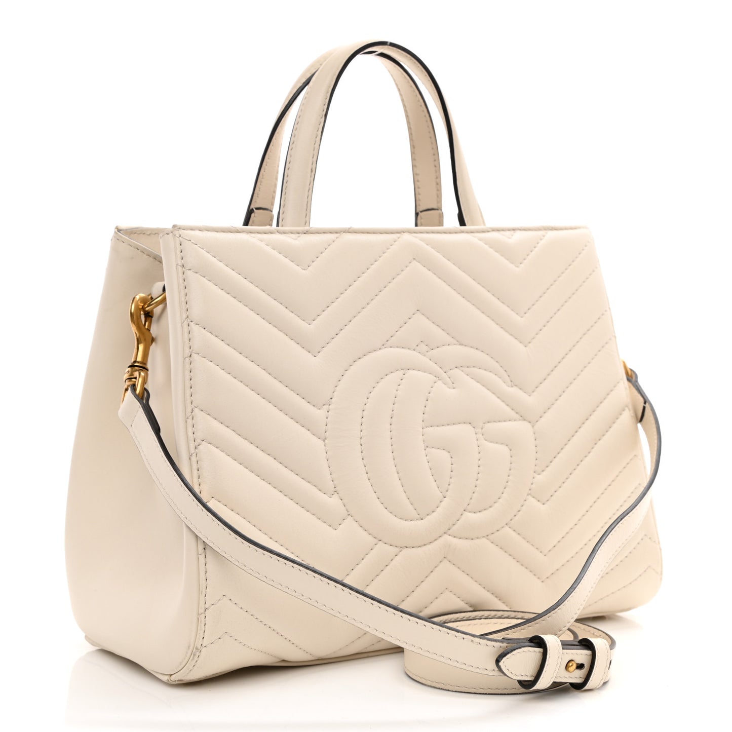 Calfskin Matelasse Small GG Marmont Tote White