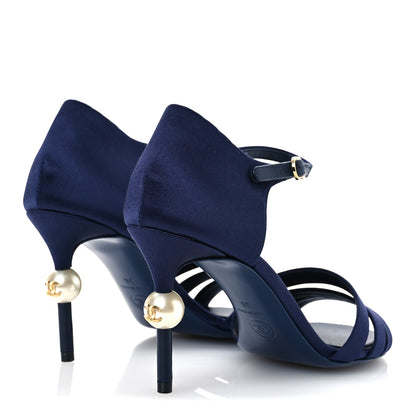 Chanel Satin Pearl Sandals 36 Dark Blue 5 of 11