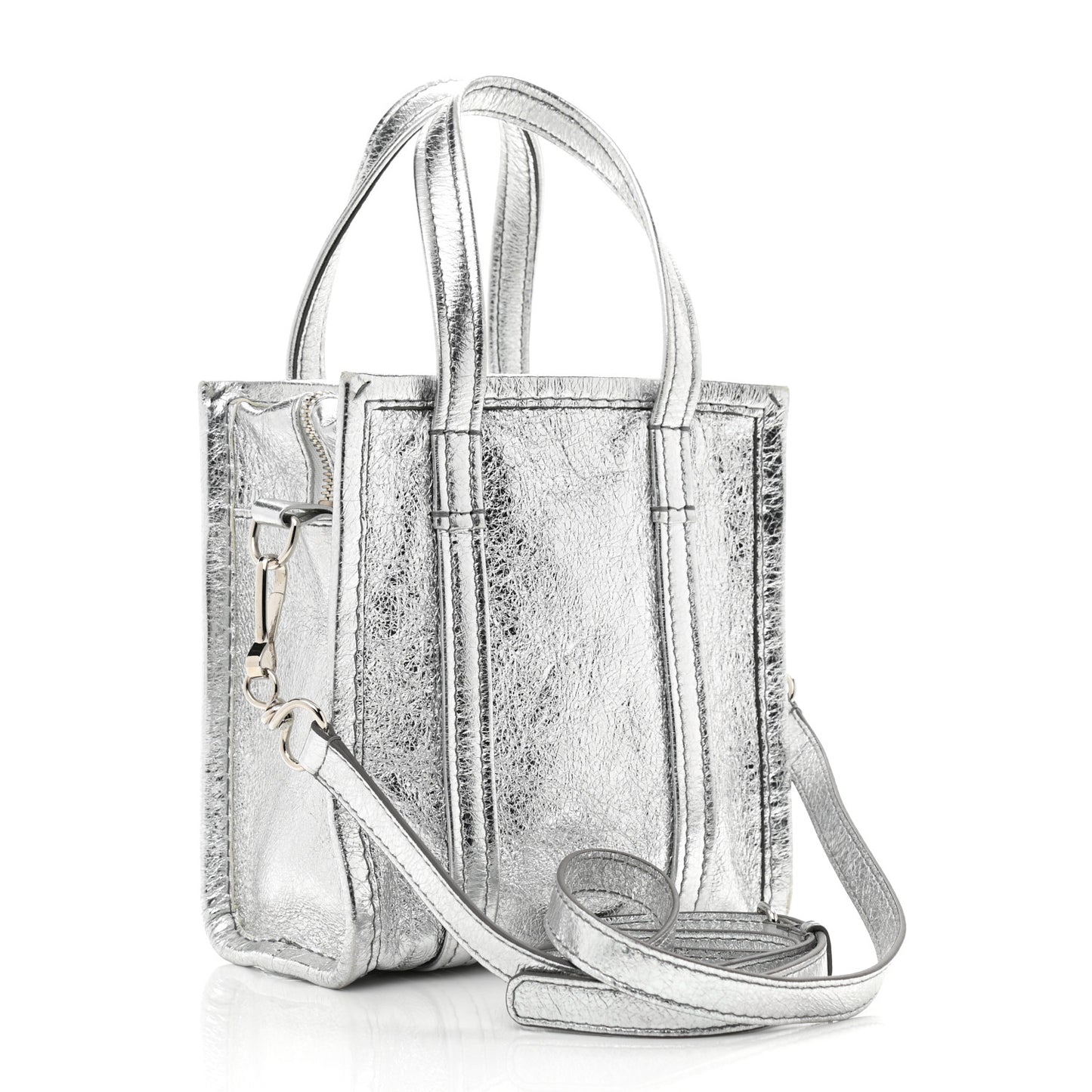 Metallic Calfskin XXS Bazar Shopper Tote Silver Hardware