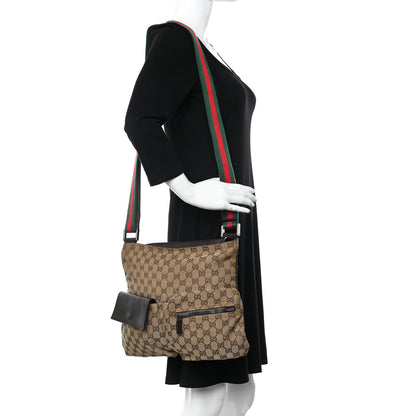 Gucci Monogram Web Medium Double Pocket Messenger Bag Dark Brown 2 of 15