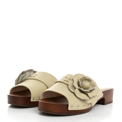 Chanel Calfskin Camellia Clogs 41 Light Beige 3 of 9