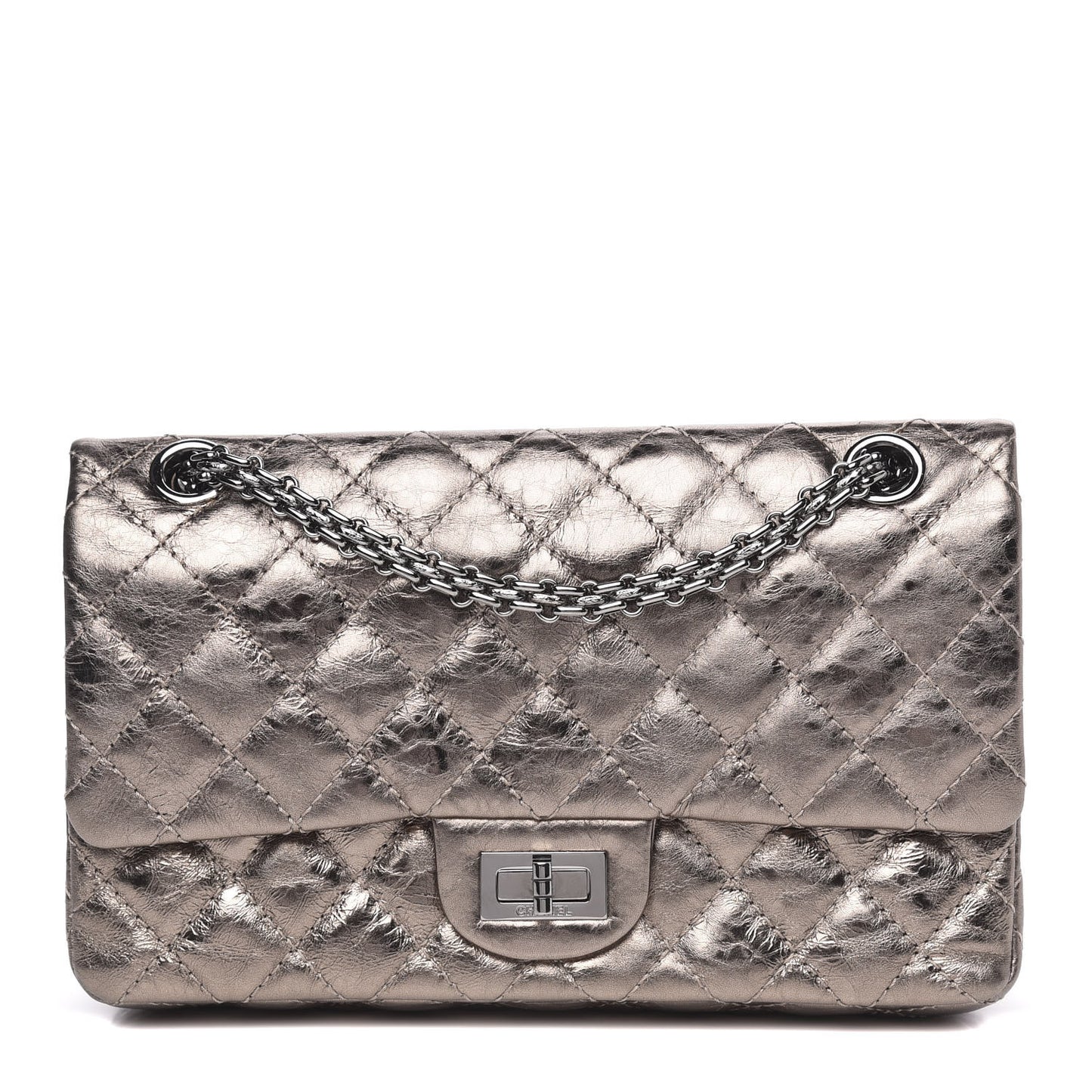 Metallic Aged Calfskin 2.55 Reissue 225 Flap Dark Silver