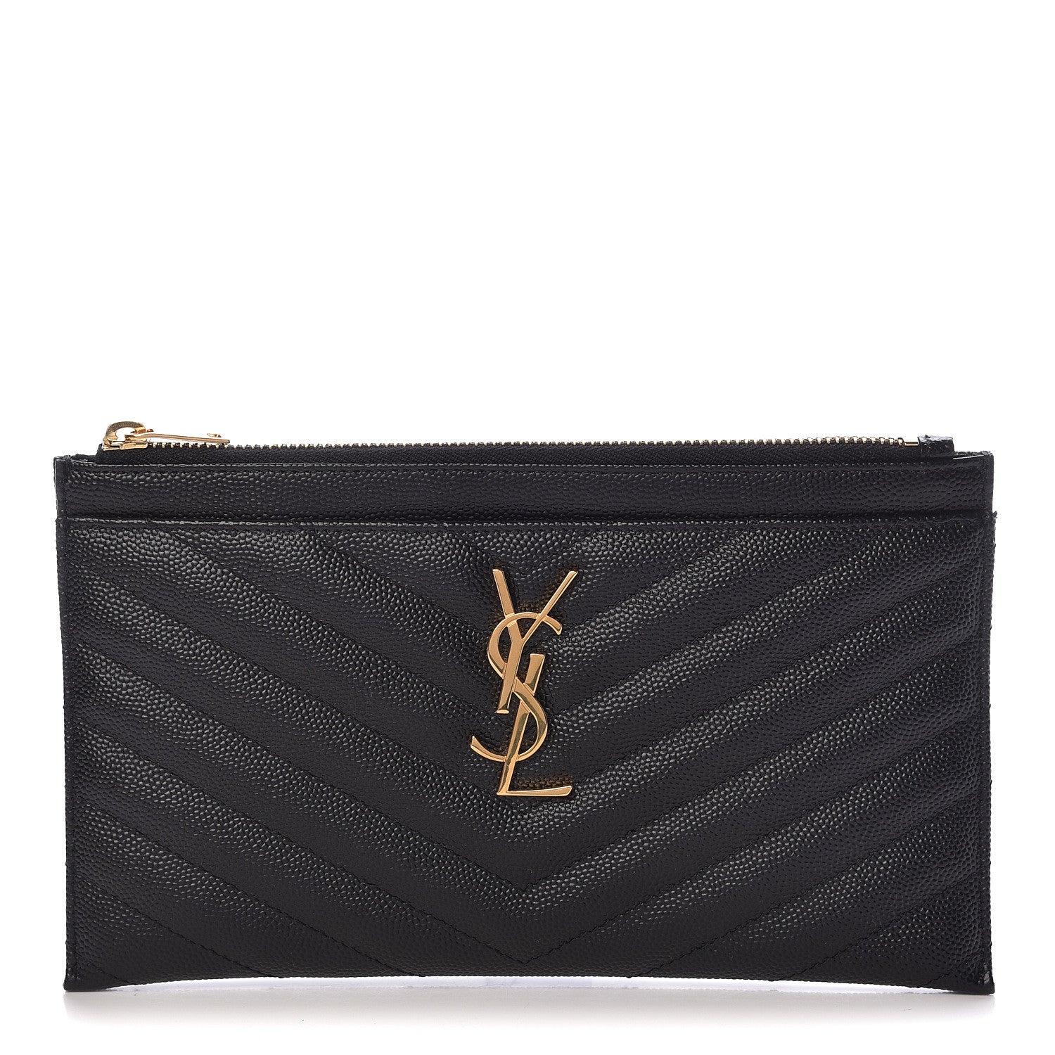 Saint Laurent Grain De Poudre Chevron Monogram Bill Pouch Black 1 of 8