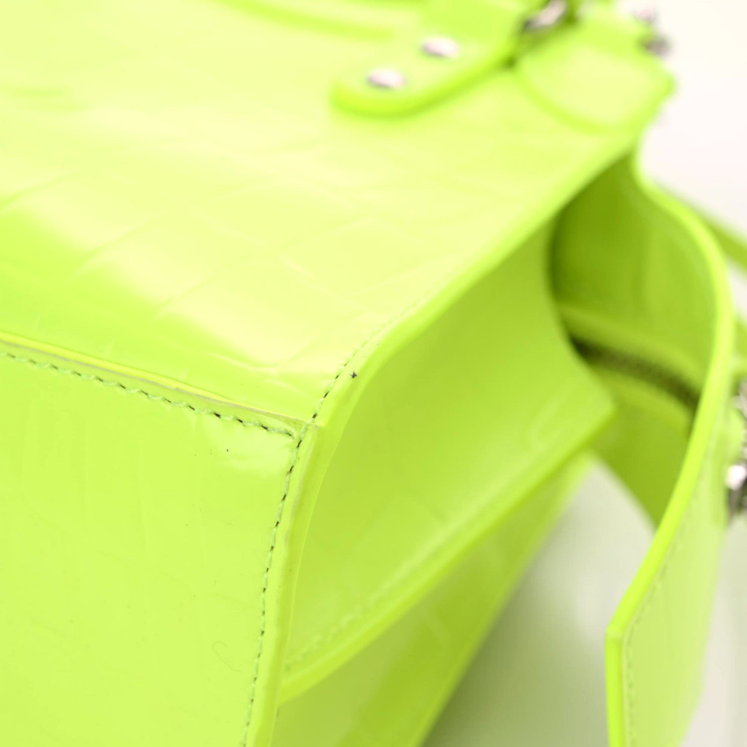 Balenciaga Semi Shiny Calfskin Crocodile Embossed Neo Classic Silver Hardware Mini City Fluo Yellow 8 of 18