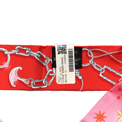Hermes Silk C'est la Fete Twilly Rose Bonbon Orange 2 of 4
