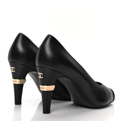 Chanel Lambskin Patent Cap Toe Pearl Pumps 39.5 Black 4 of 9